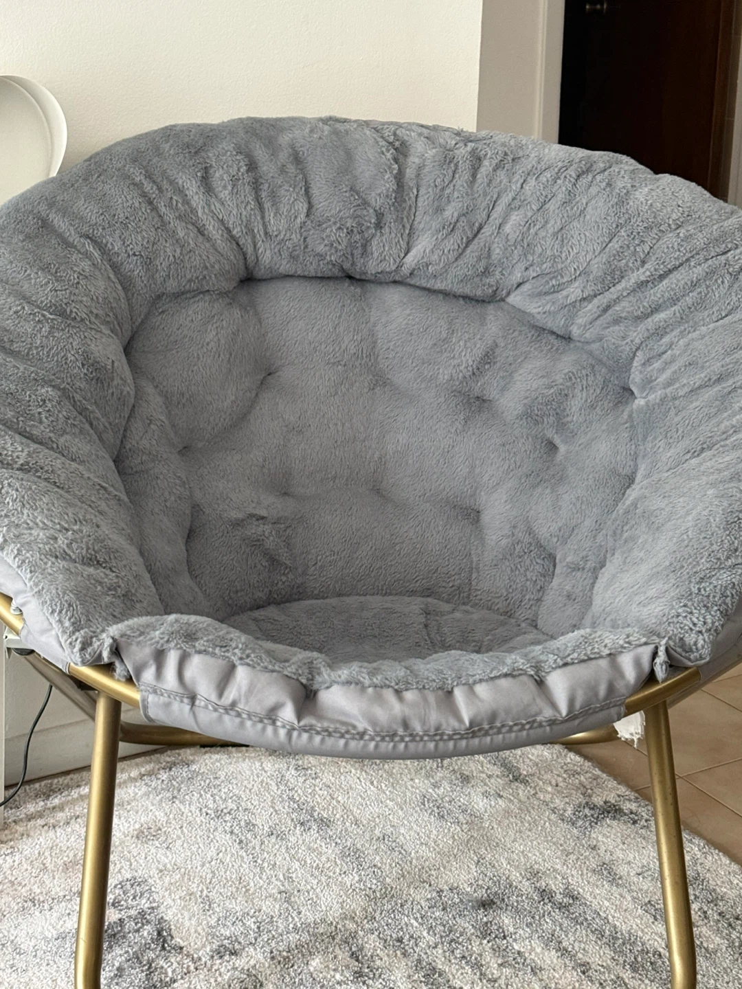 Gray Faux Fur Moon Chair