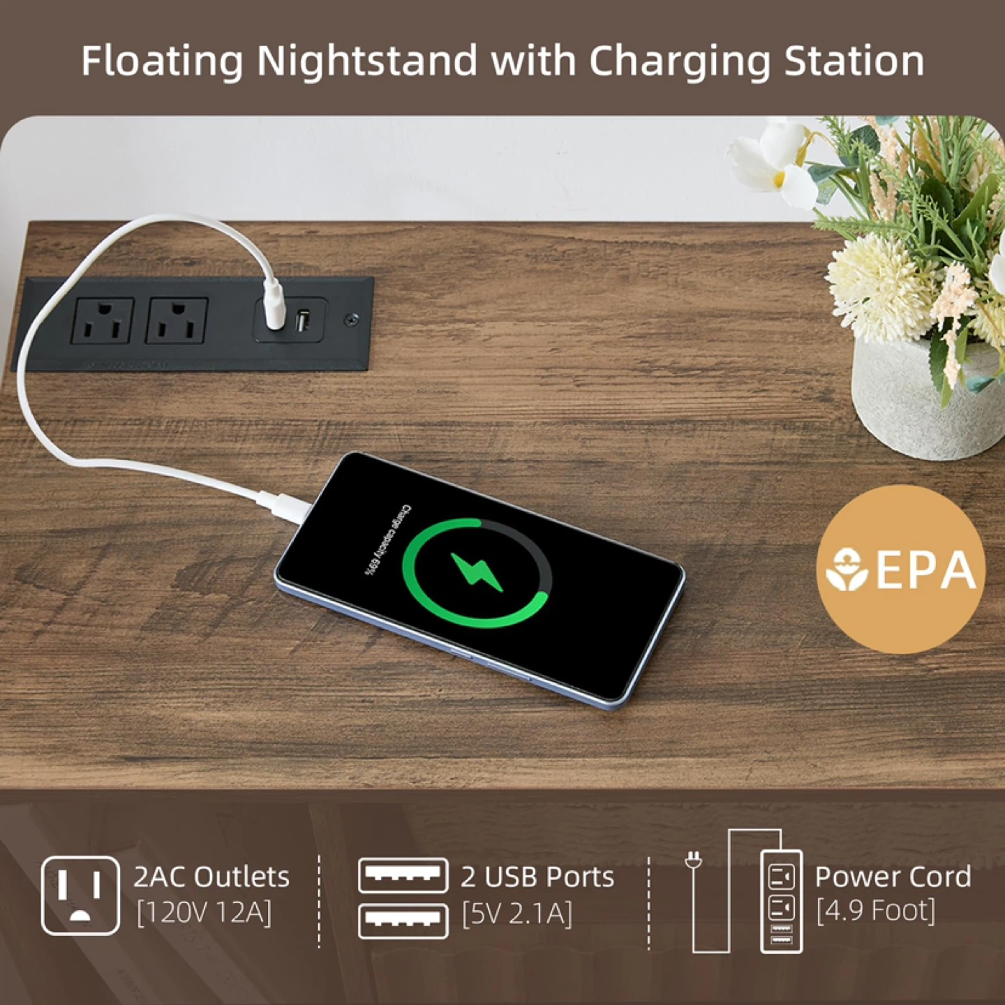 BuildHom Floating Nightstand with Charging Station - photo 3