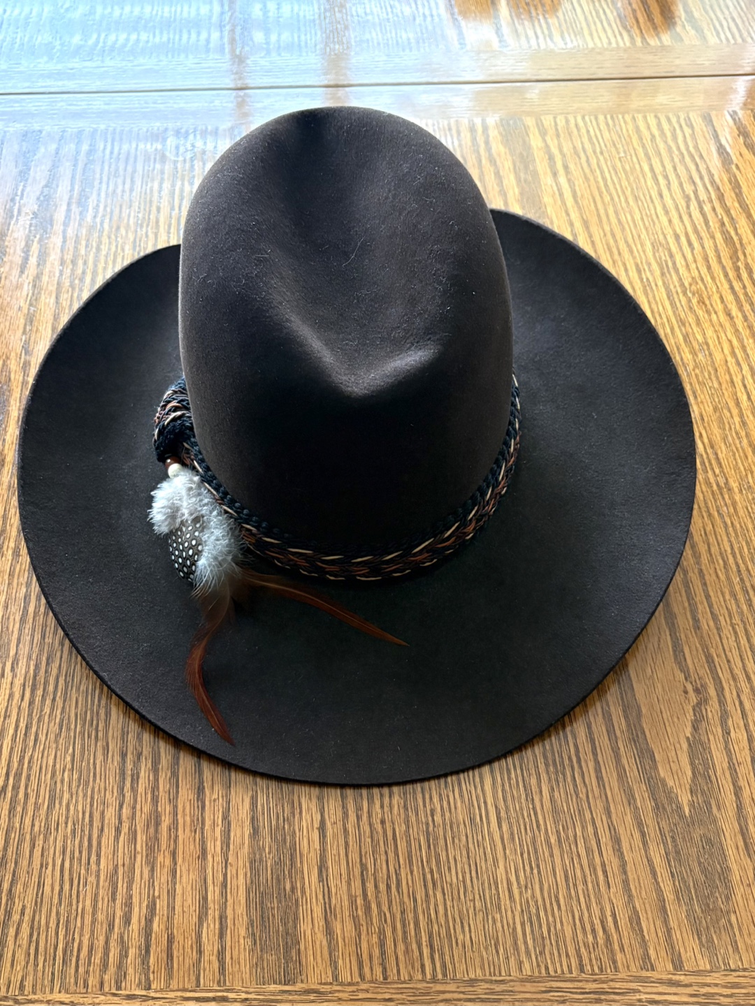 Dark Brown Felt Cowboy Hat with Feather Detail - photo 2