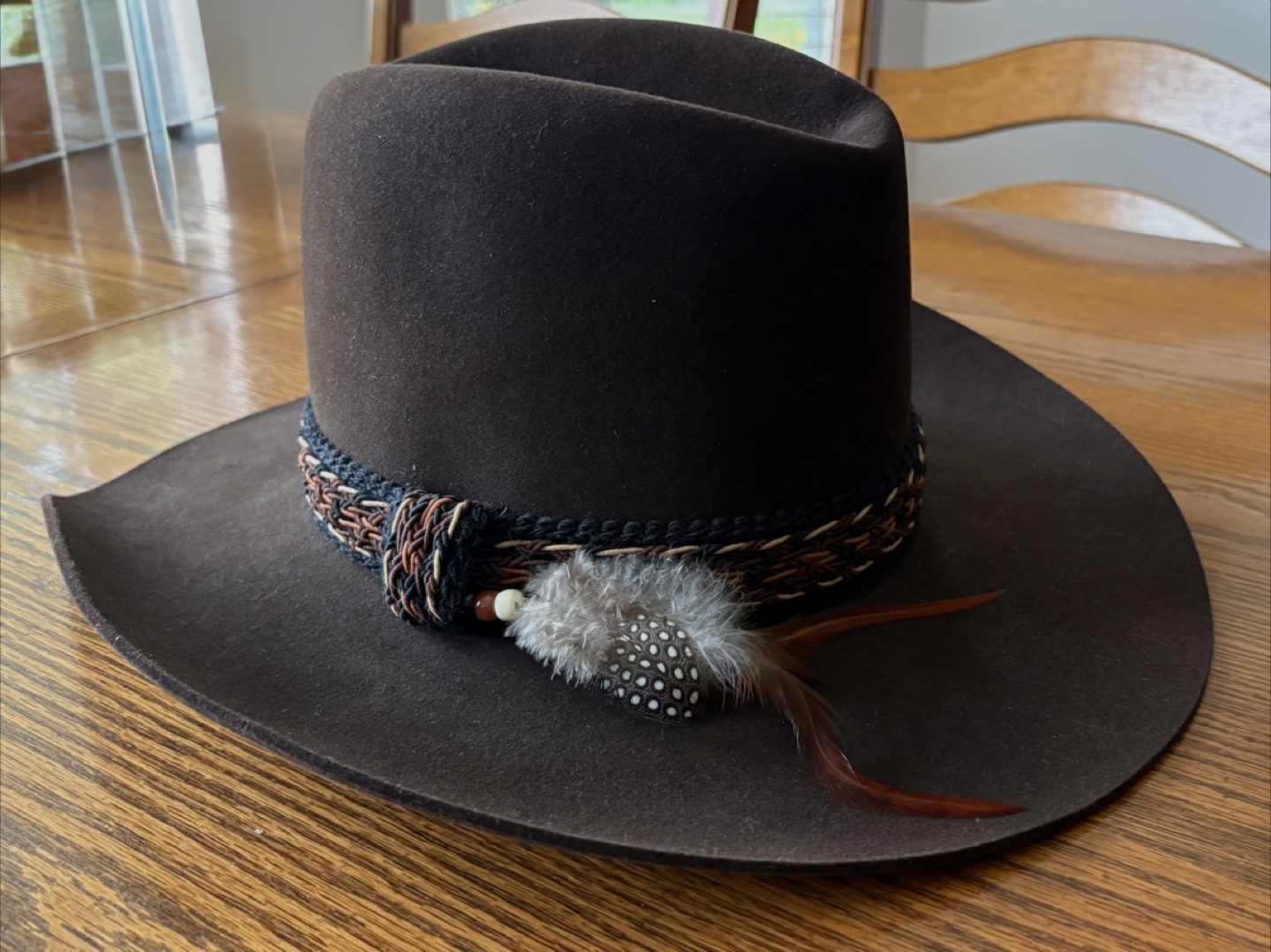 Dark Brown Felt Cowboy Hat with Feather Detail