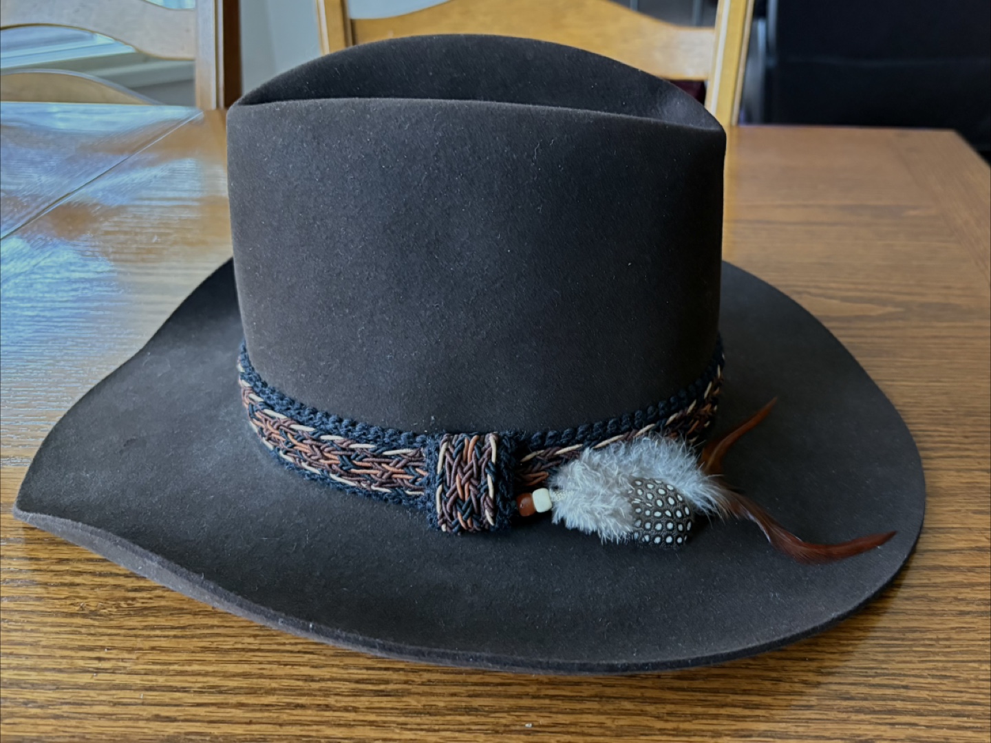 Dark Brown Felt Cowboy Hat with Feather Detail - photo 3