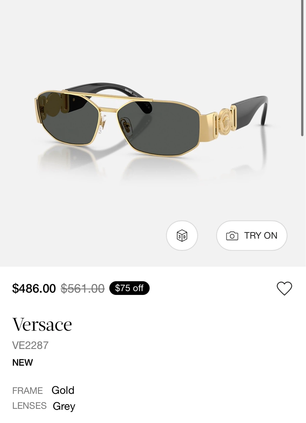 Versace VE2287 100287 58/14 Sunglasses - Gold & Grey - photo 3
