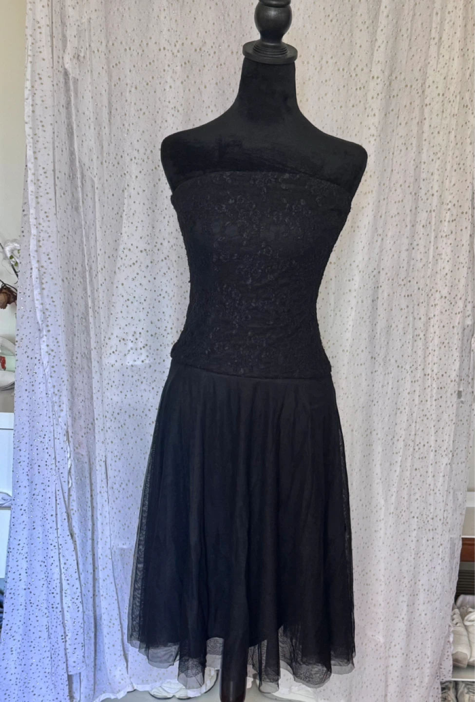 Alexia Admor Black Lace Tulle Strapless Dress Size XS