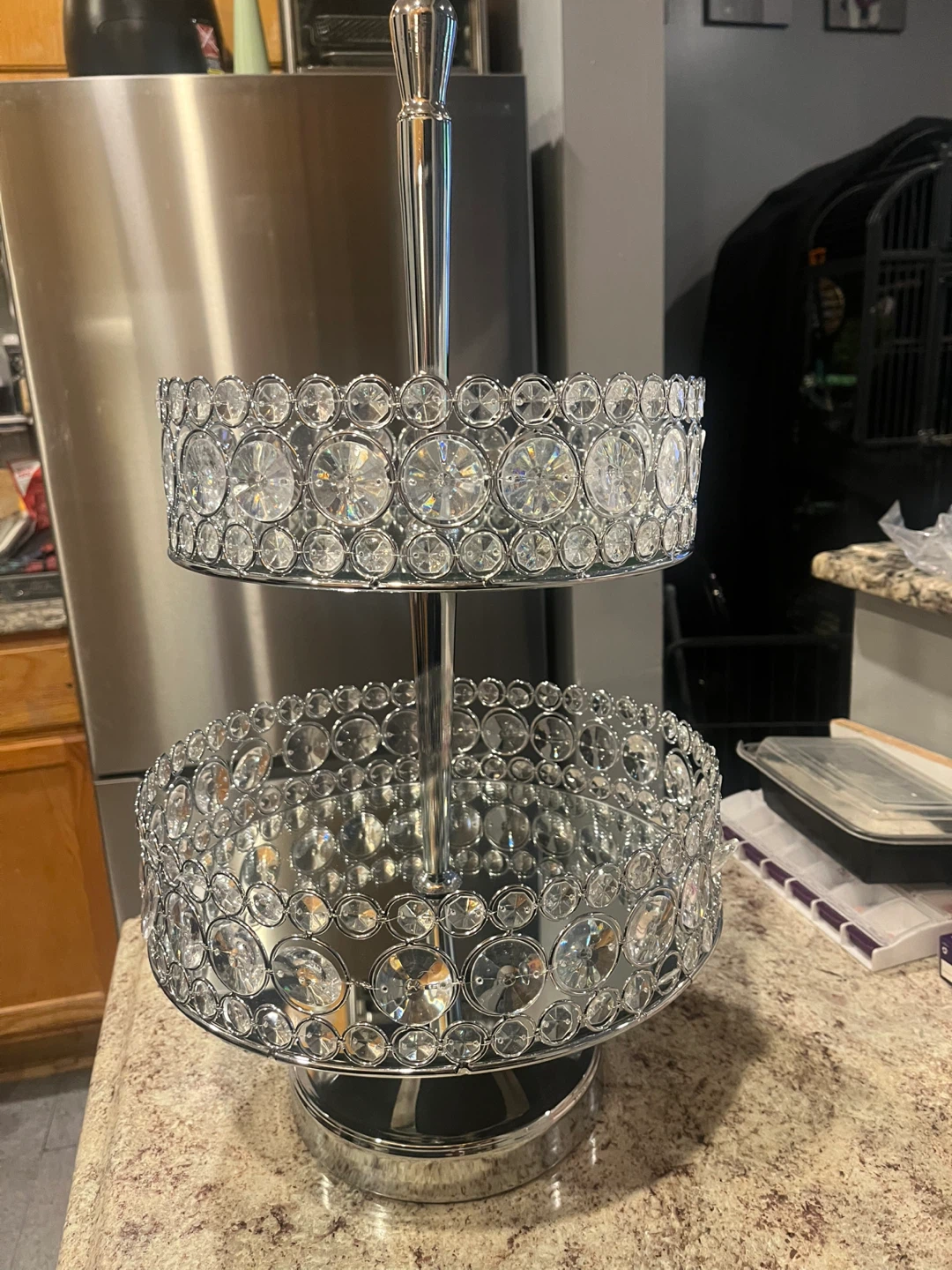 2-Tier Crystal Rhinestone Cake Stand