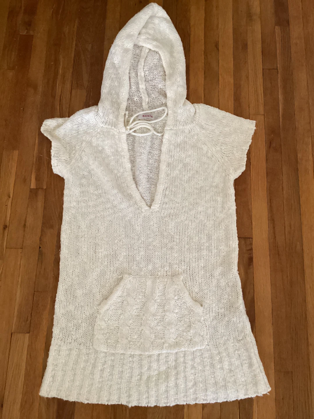 White Knit Hooded Pullover Sweater