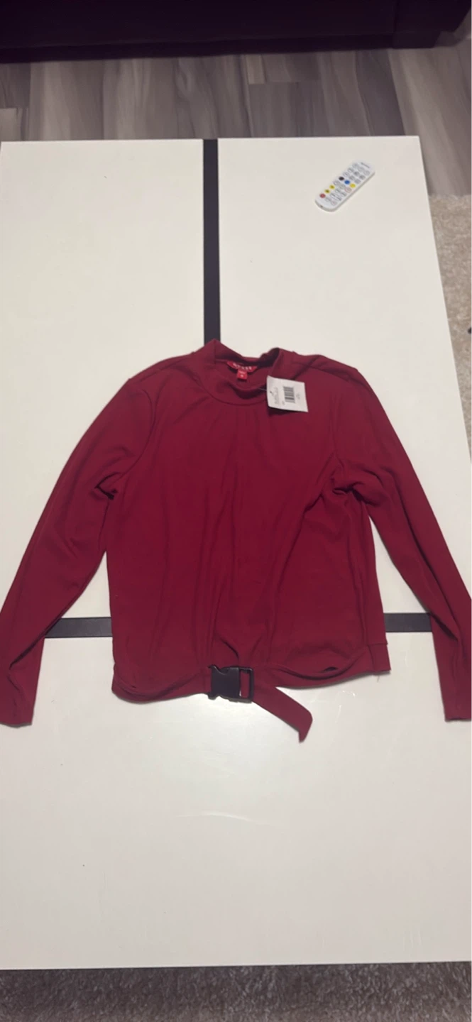 Guess Long Sleeve Top with Buckle Detail - Red