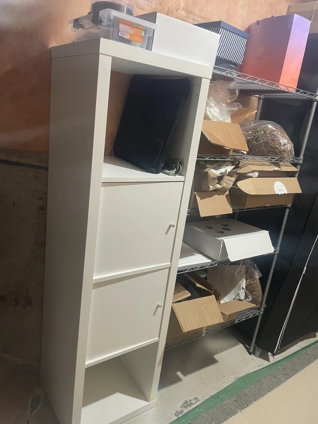 White Storage Shelf Unit and silver shelves