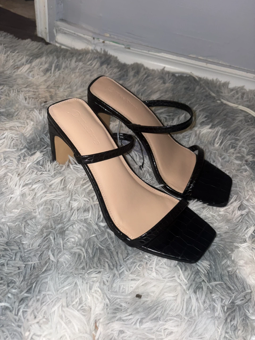 Black Crocodile-Embossed Block Heels NEVER WORN