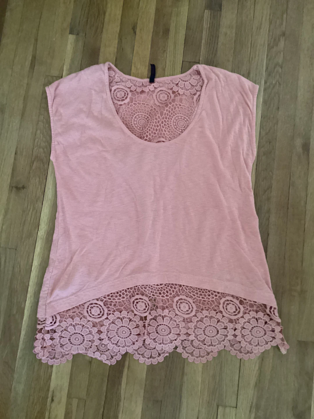 Light orange Lace Trim T-Shirt Top