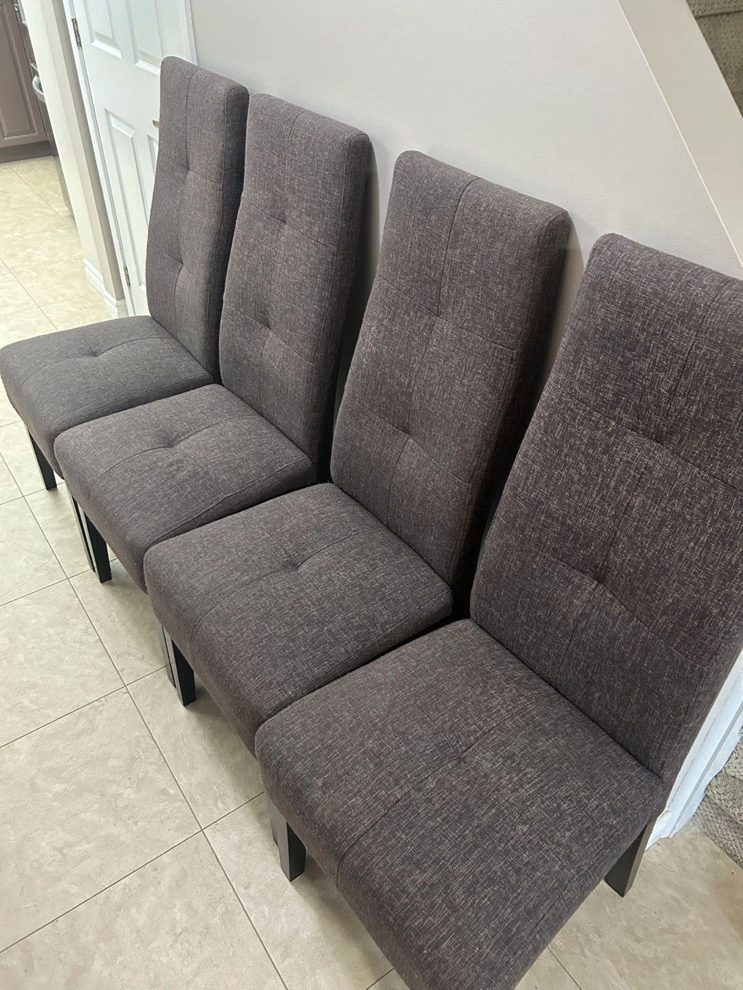 Set of 4 Grey Upholstered Dining Chairs