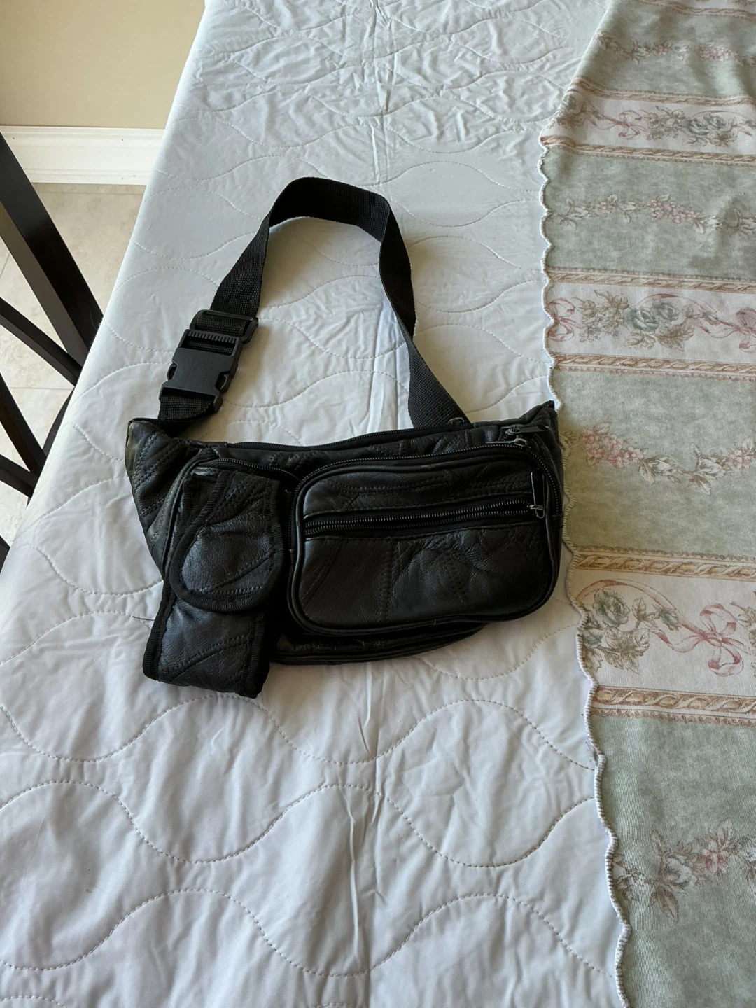 Black Leather Waist Bag