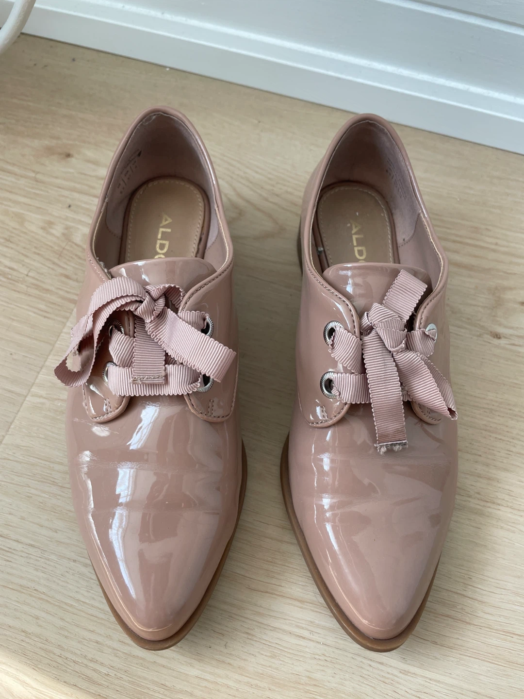 ALDO Women's Pink Patent Lace-Up Flats