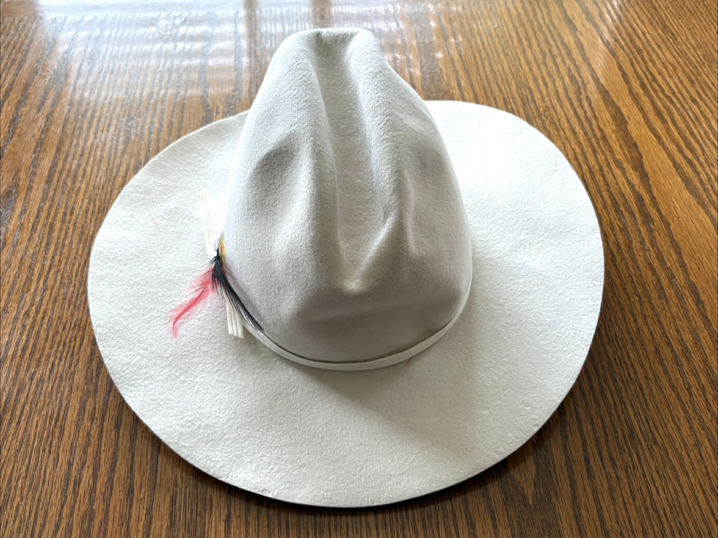 Cream Felt Cowboy Hat with Feather Accent - photo 3
