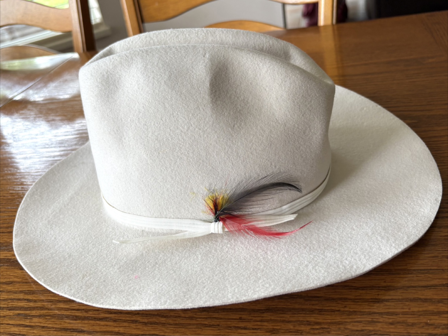 Cream Felt Cowboy Hat with Feather Accent