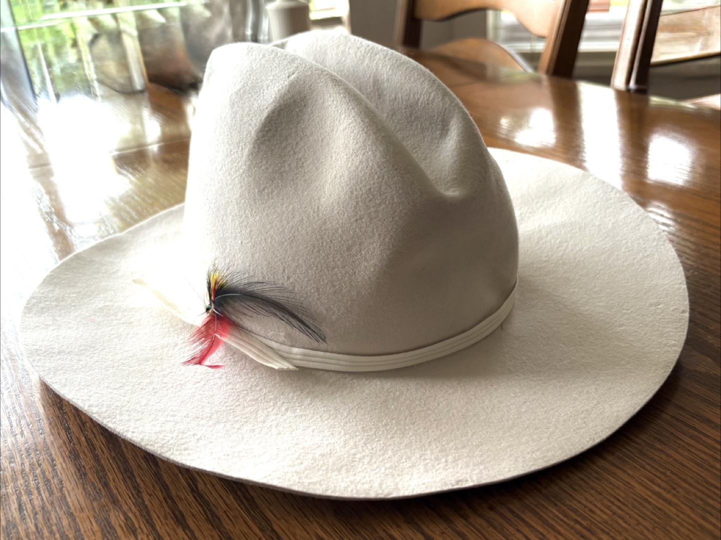 Cream Felt Cowboy Hat with Feather Accent - photo 2