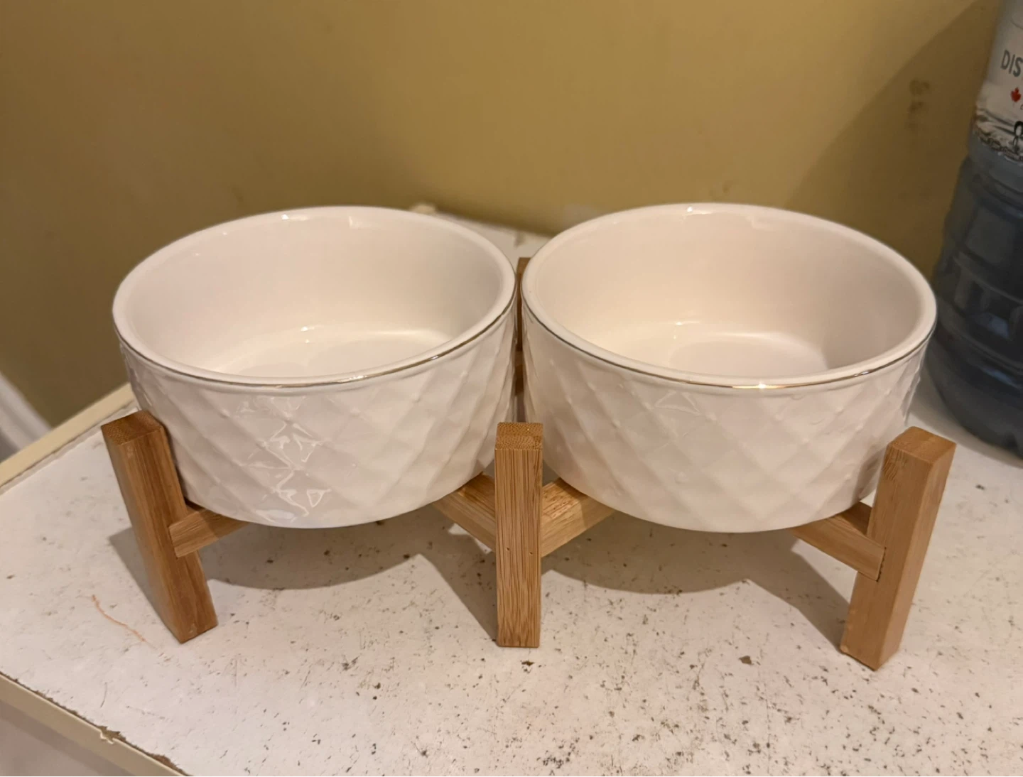 White Ceramic Pet Bowls with Wooden Stand