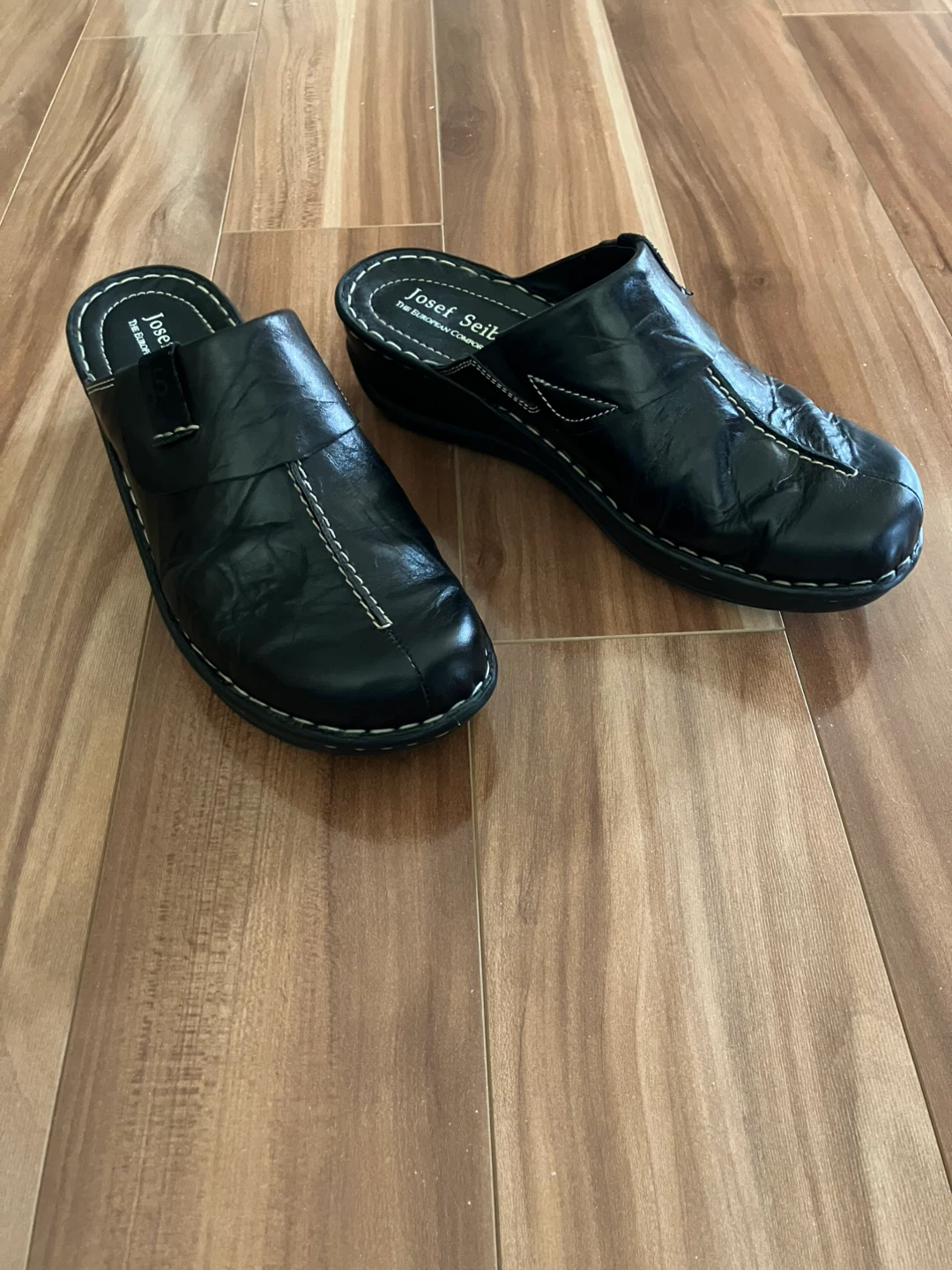 Josef Seibel Black Leather Mules - Size 41