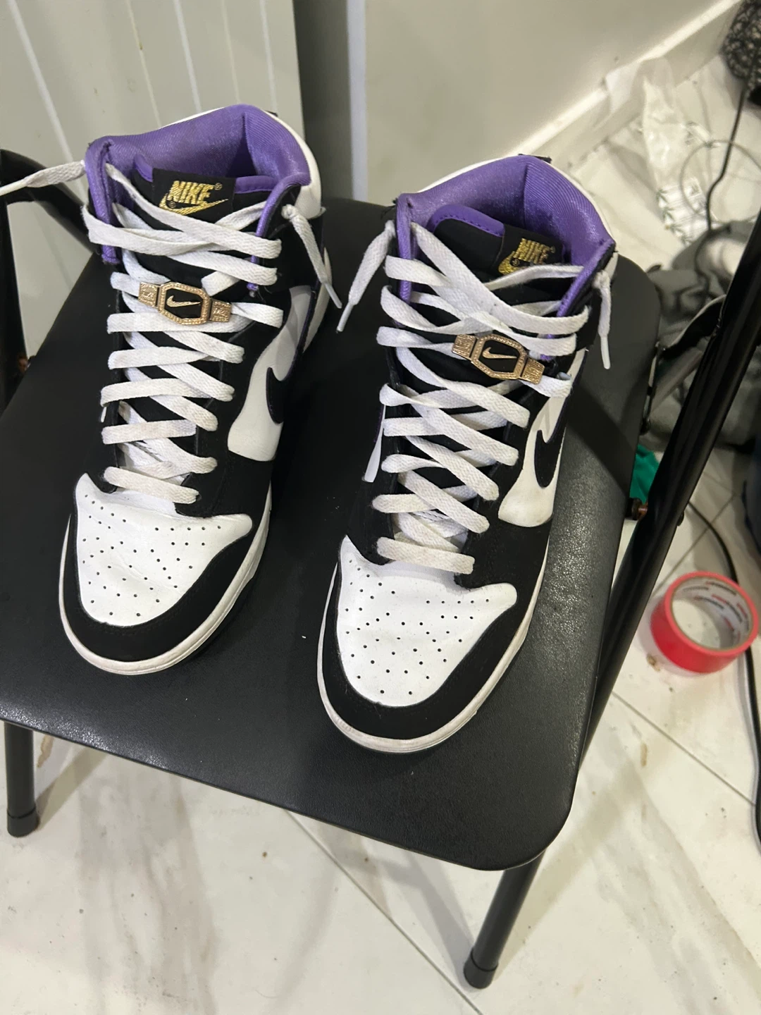 Nike Dunk High Black White Purple Sneakers - photo 2