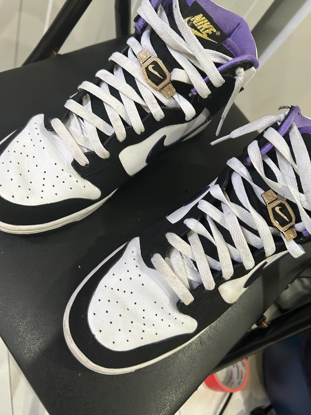 Nike Dunk High Black White Purple Sneakers - photo 5