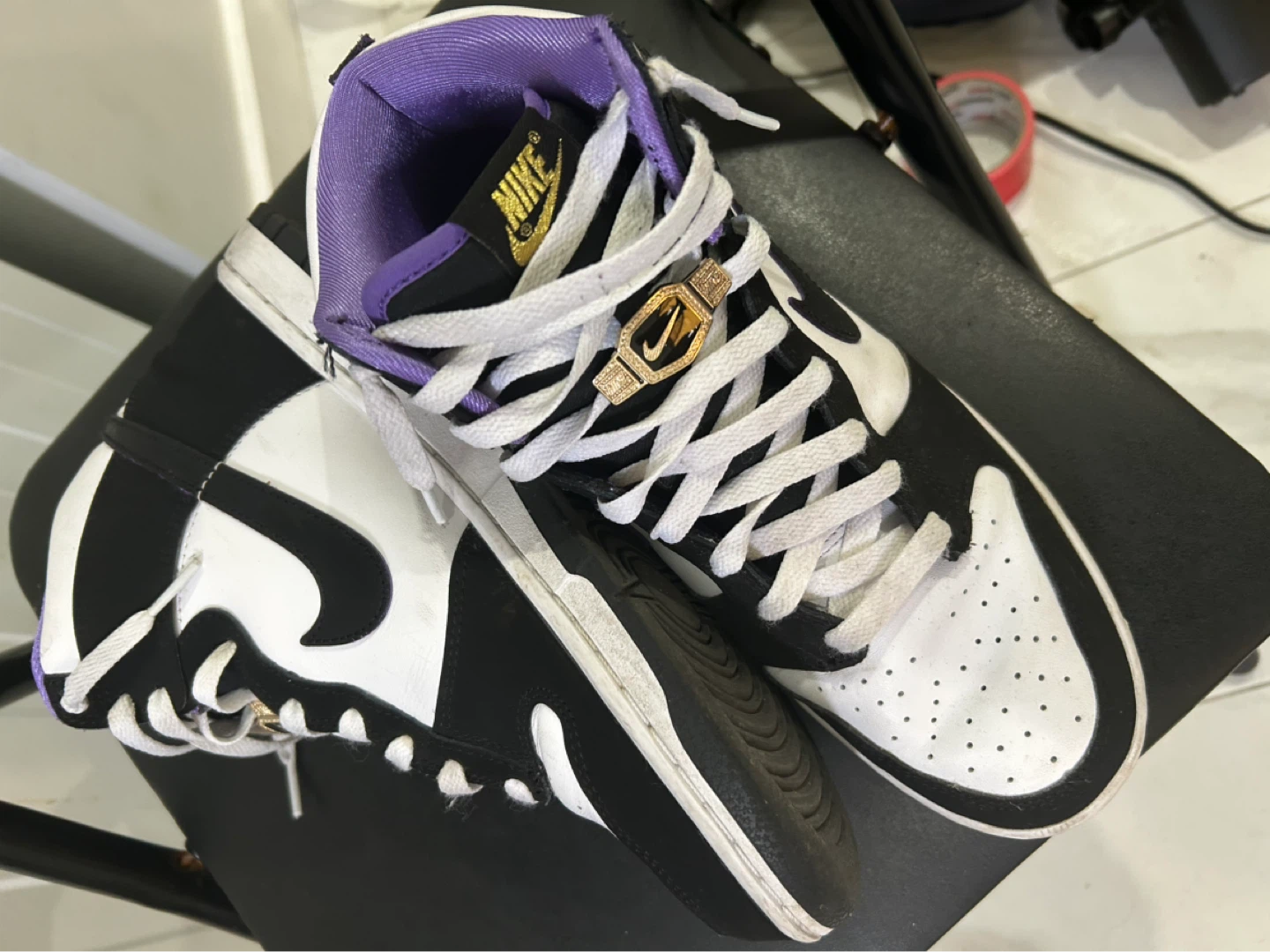 Nike Dunk High Black White Purple Sneakers - photo 4