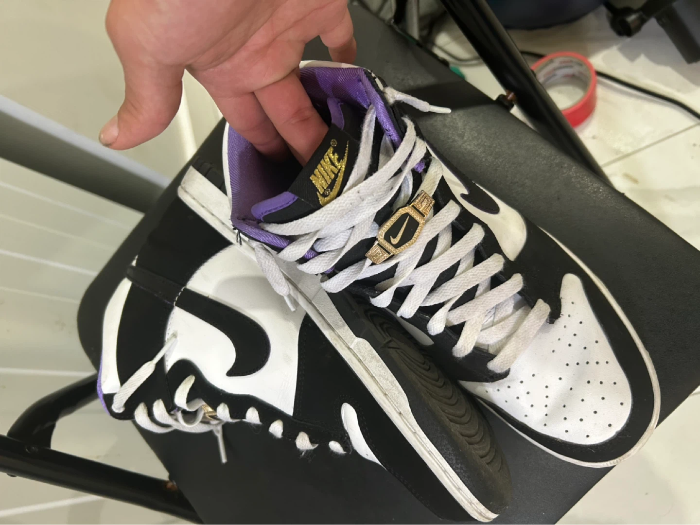 Nike Dunk High Black White Purple Sneakers - photo 3