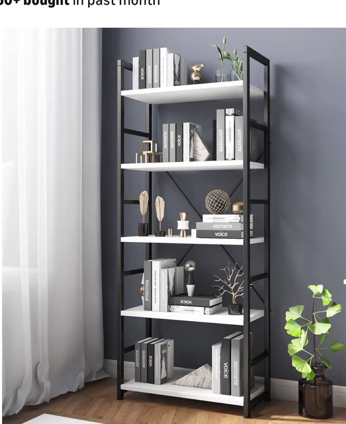 5-Shelf Bookshelf with Metal Frame