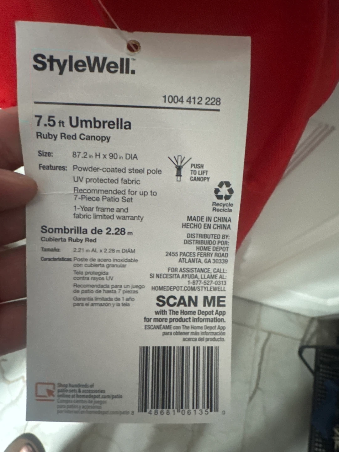 StyleWell 7.5 ft Ruby Red Umbrella - photo 3