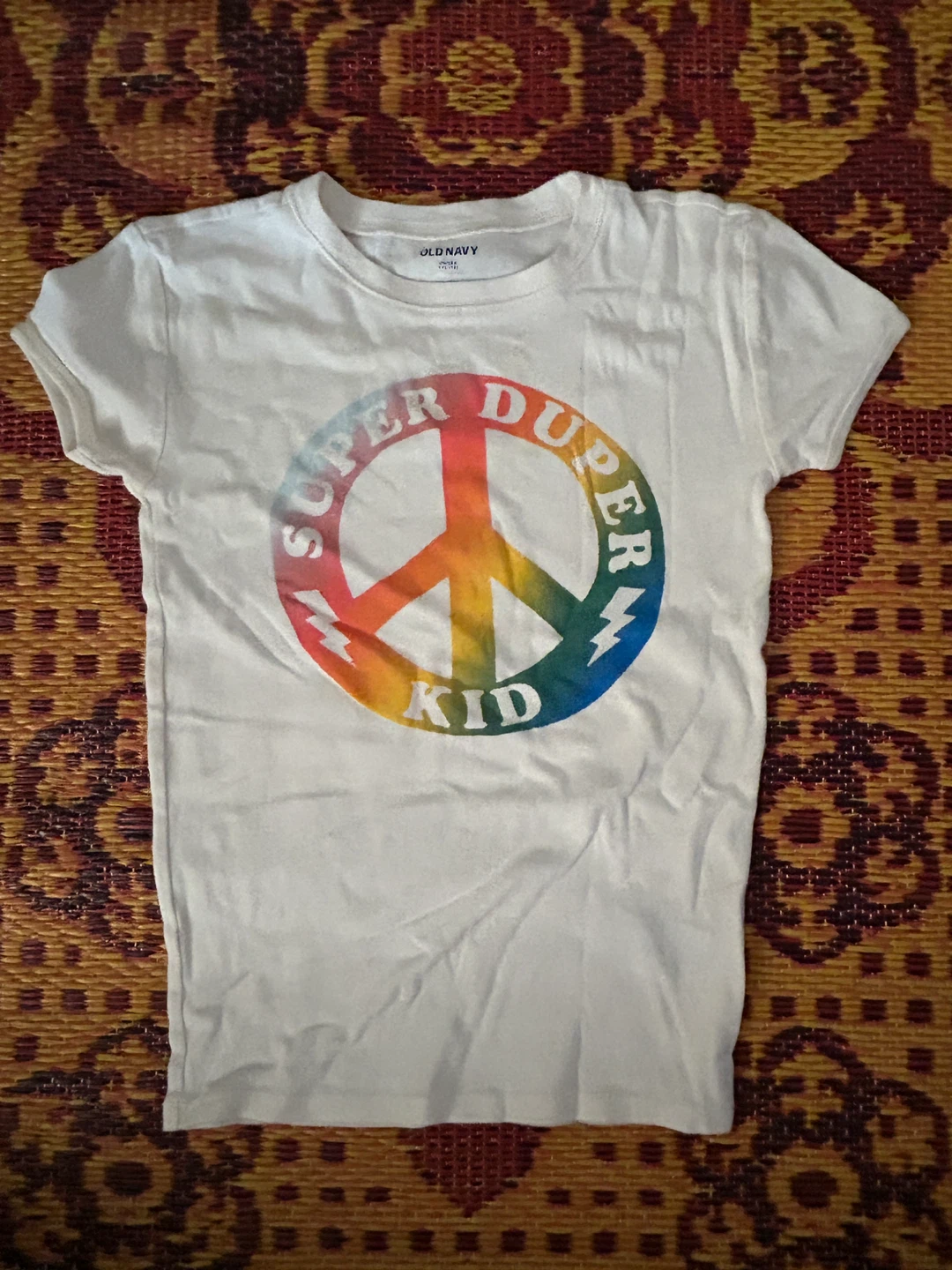 Old Navy White "Super Duper Kid" Peace Sign T-Shirt