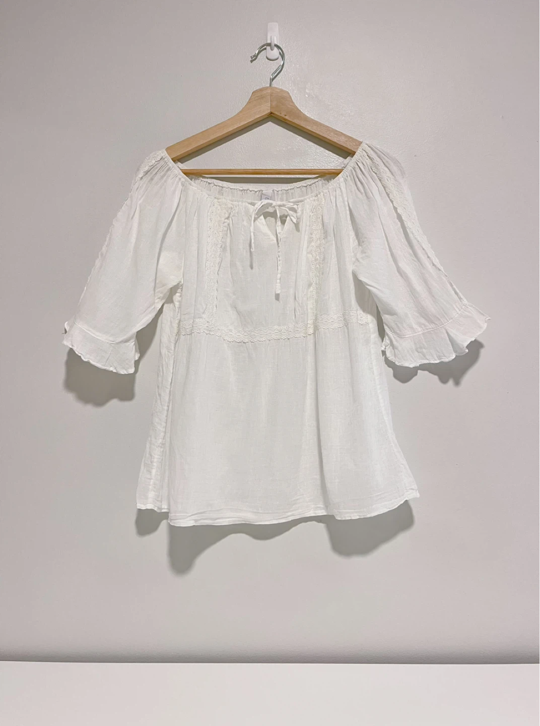 Women’s White  Blouse with Lace Trim - Size S