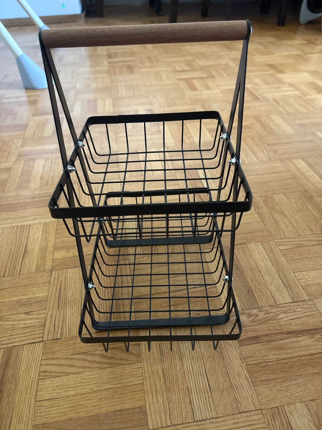 2-Tier Wire Fruit Basket with Wooden Handle - photo 2