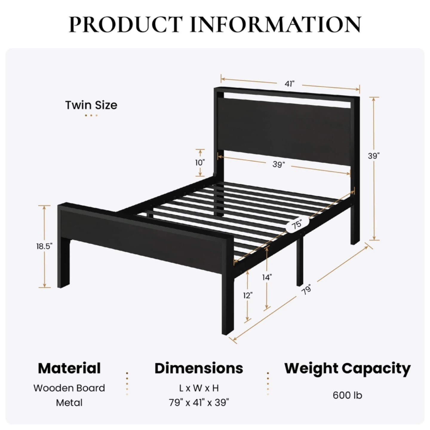 SHA CERLIN 14 Inch Twin Size Metal Platform Bed Frame