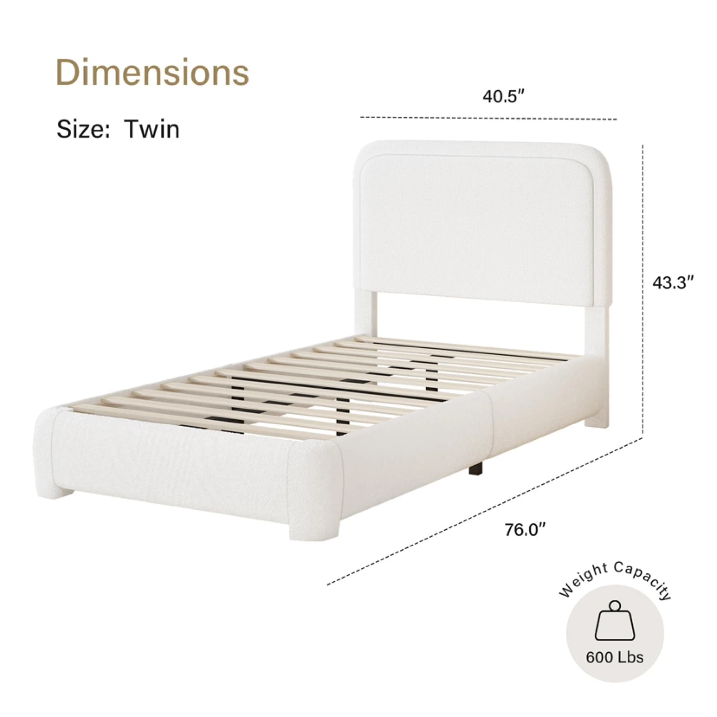 Twin Size Bed Frame, Boucle Upholstered Platform Bed Frame
