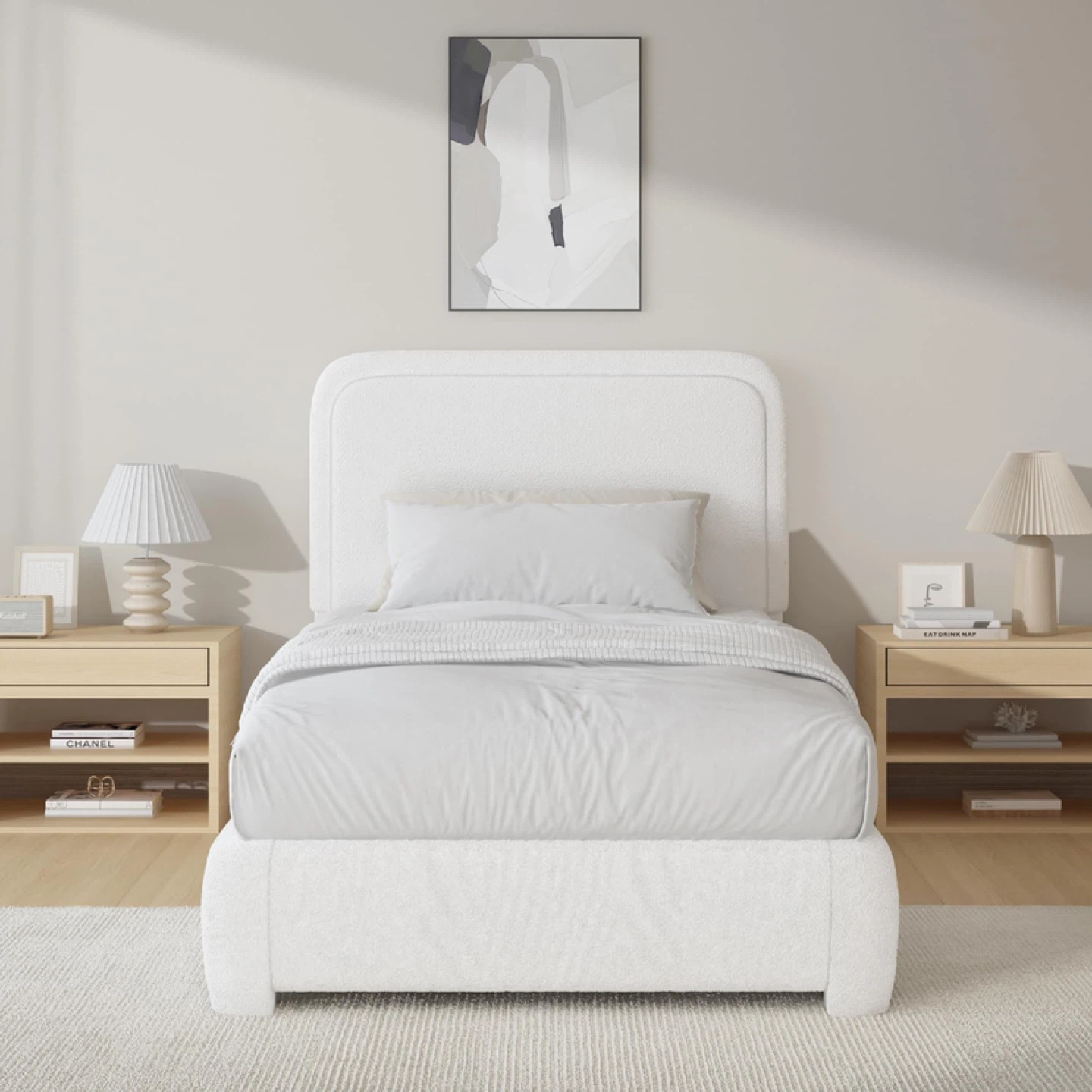 Twin Size Bed Frame, Boucle Upholstered Platform Bed Frame - photo 2