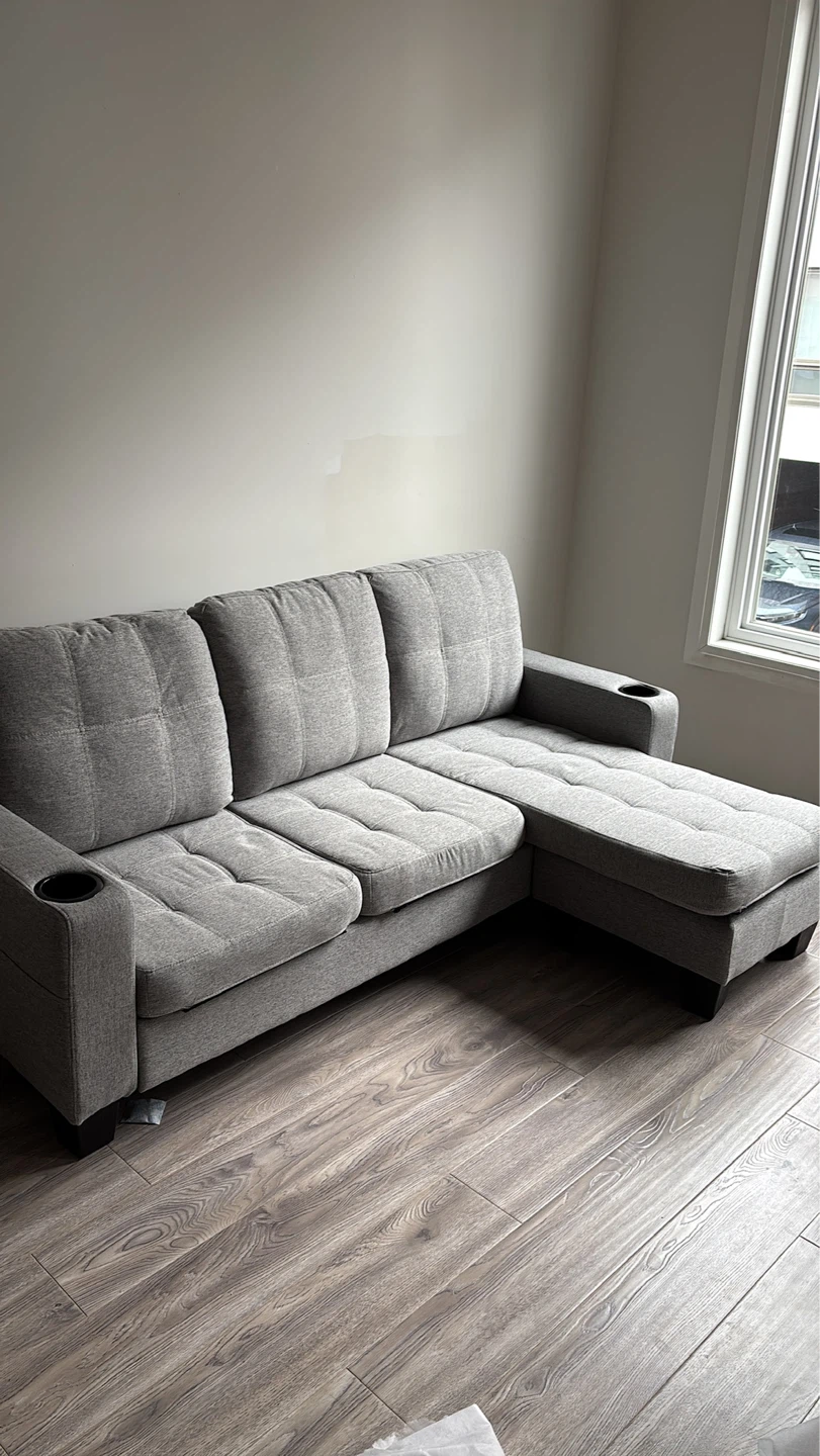 Grey Sectional Sofa with Cup Holders