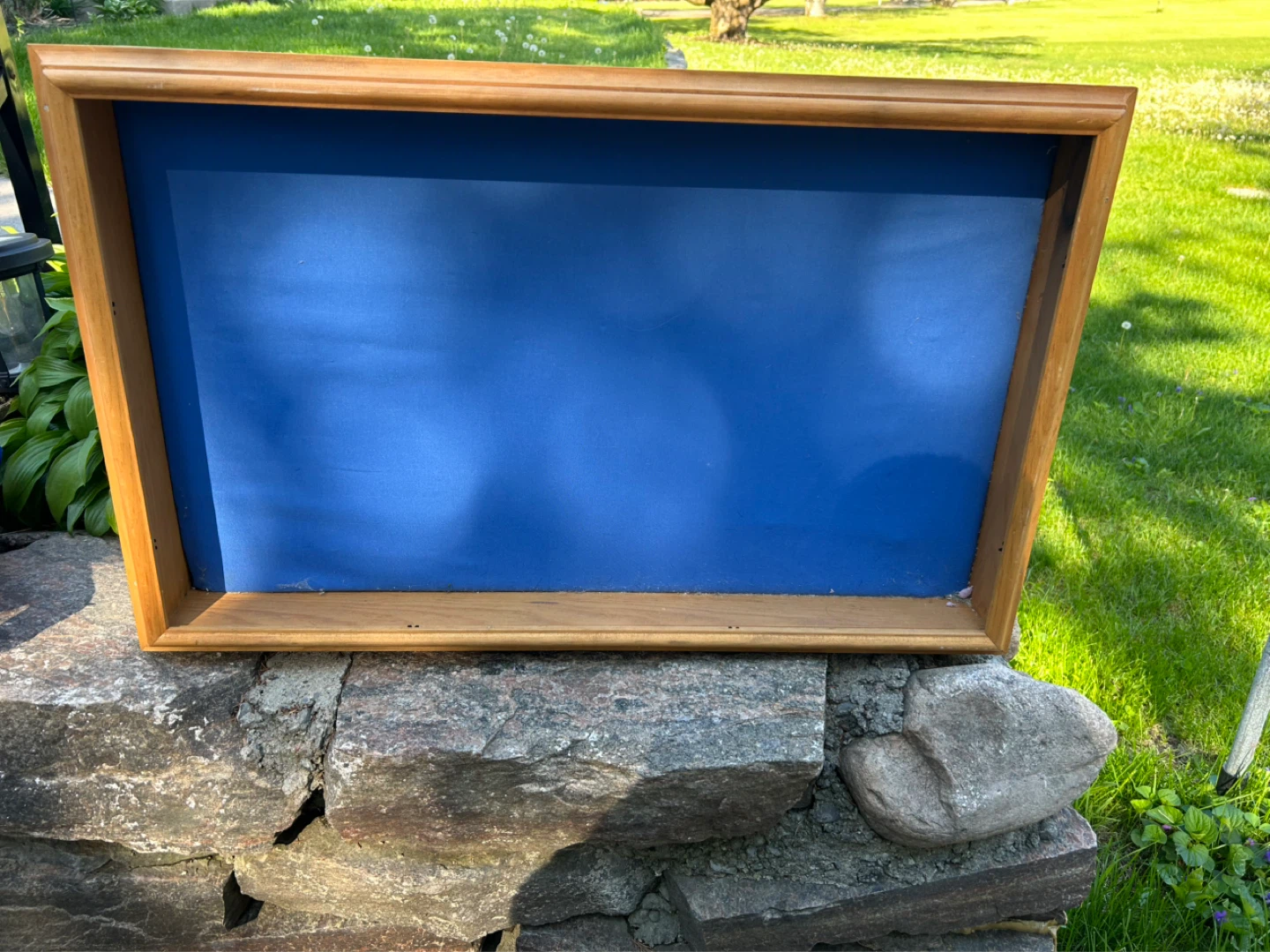 Wooden Shadow Box Frame with Blue Fabric Backing - photo 2