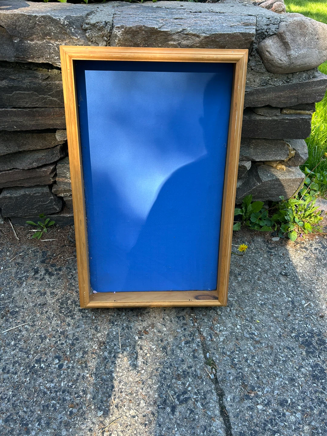 Wooden Shadow Box Frame with Blue Fabric Backing