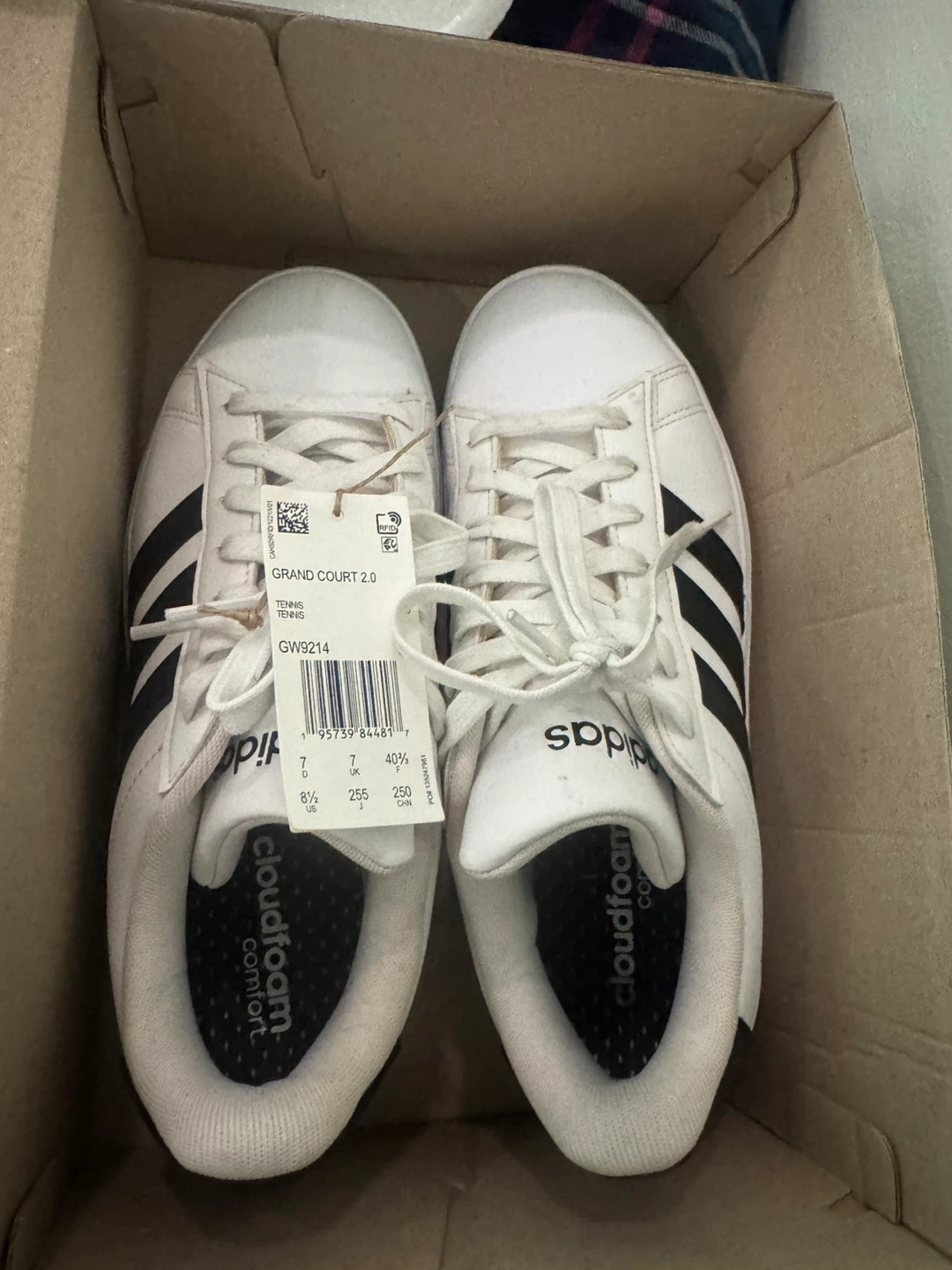 Adidas Grand Court 2.0 Tennis Shoes - White/Black - Size 7
