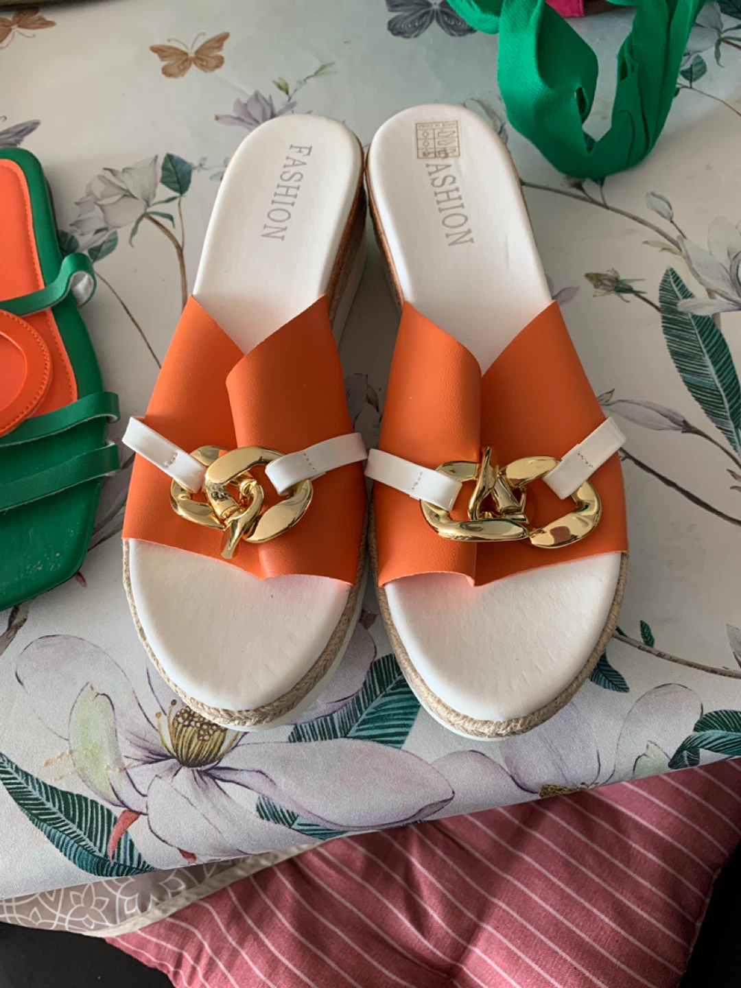 Women's Orange Espadrille Wedge Sandals
