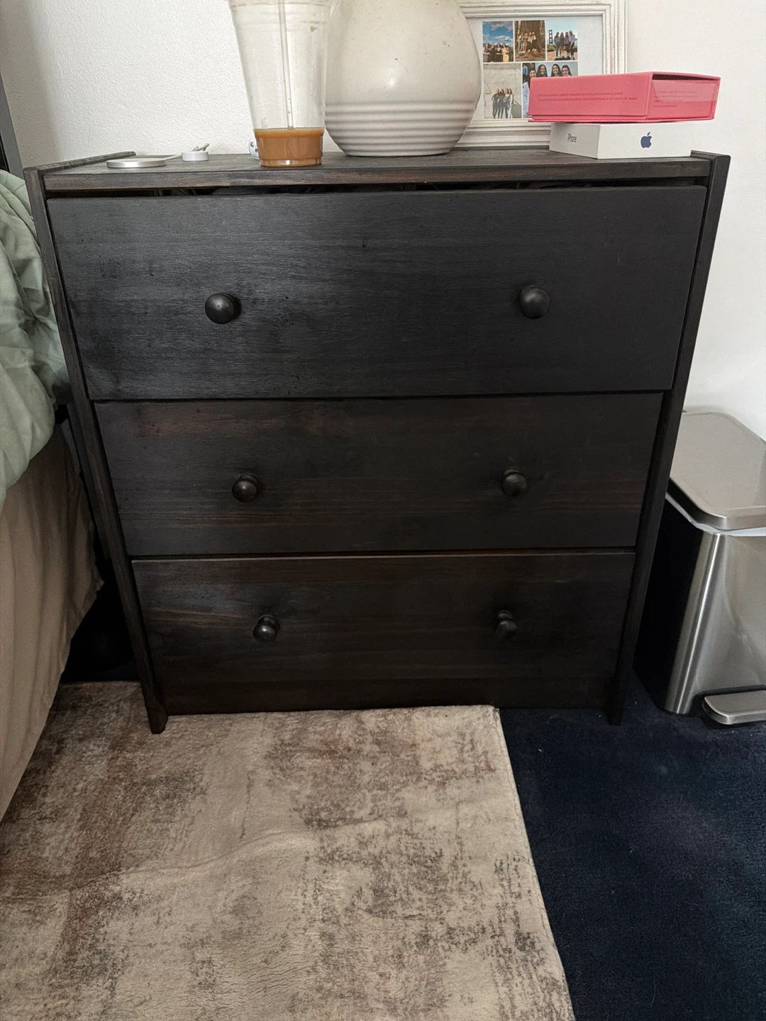 Dark Wood 3-Drawer Dresser