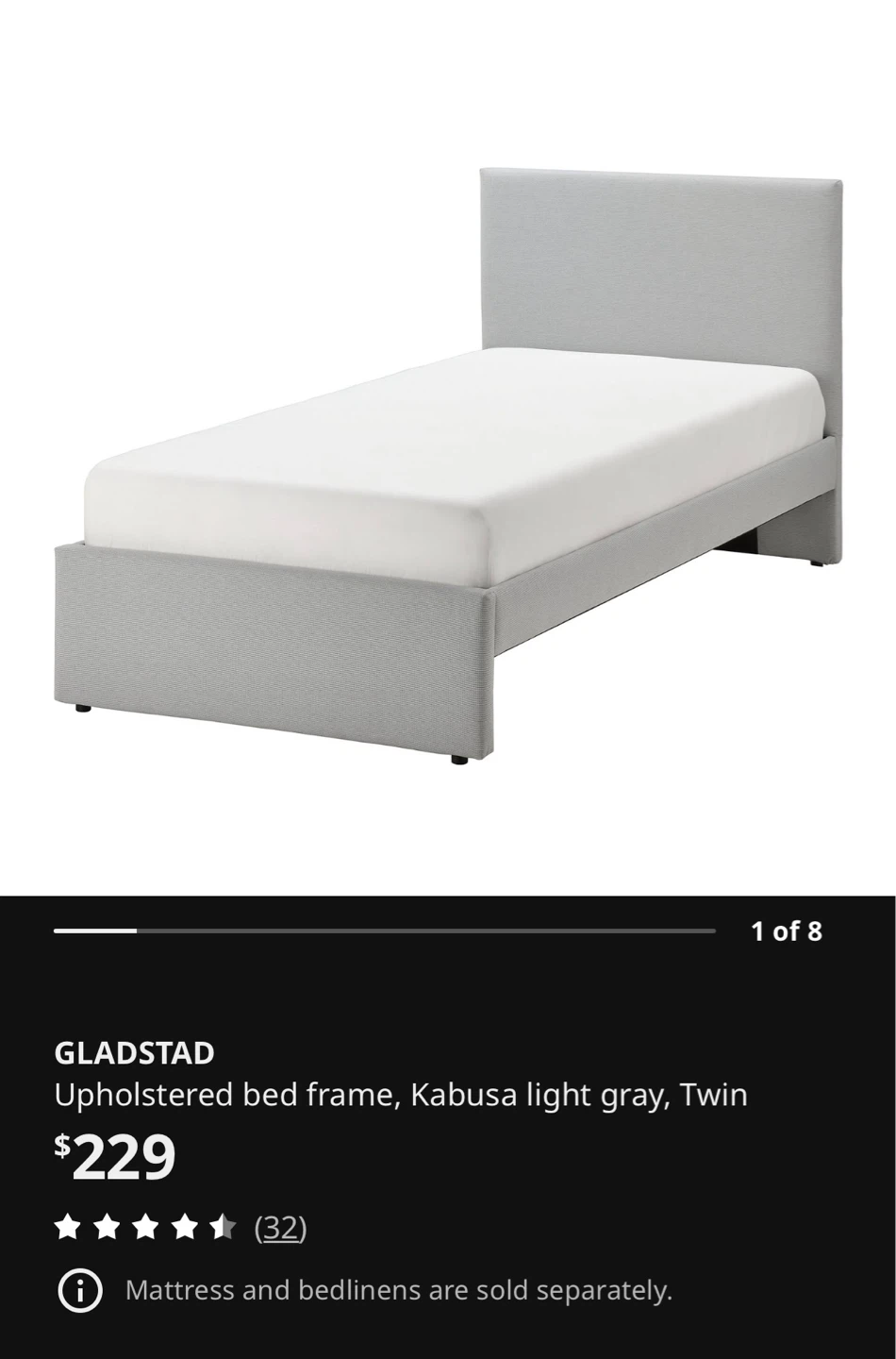 New IKEA GLADSTAD Upholstered Twin Bed - photo 2