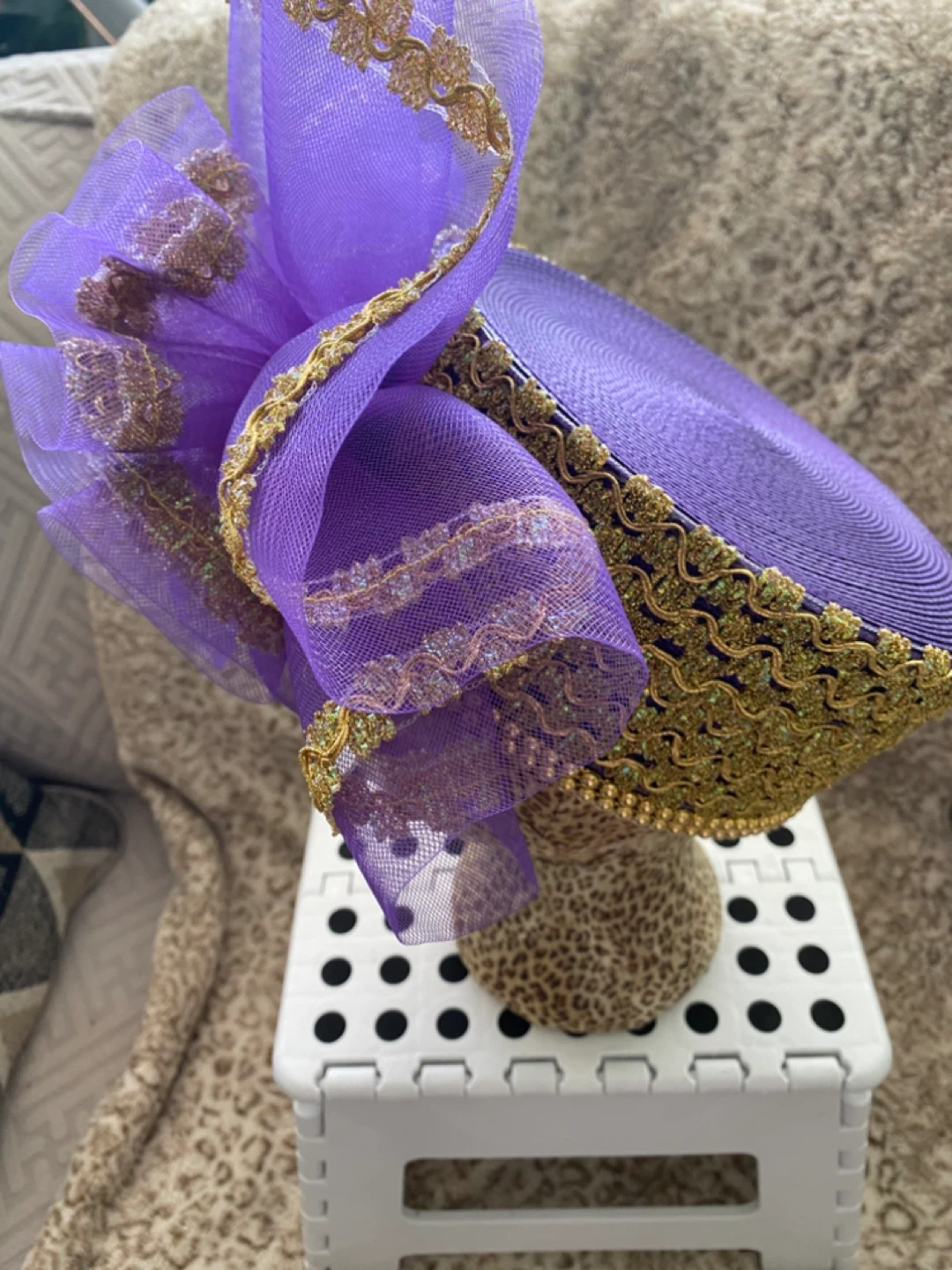 Vintage Purple Fascinator Hat with Gold Trim and Veil - photo 2