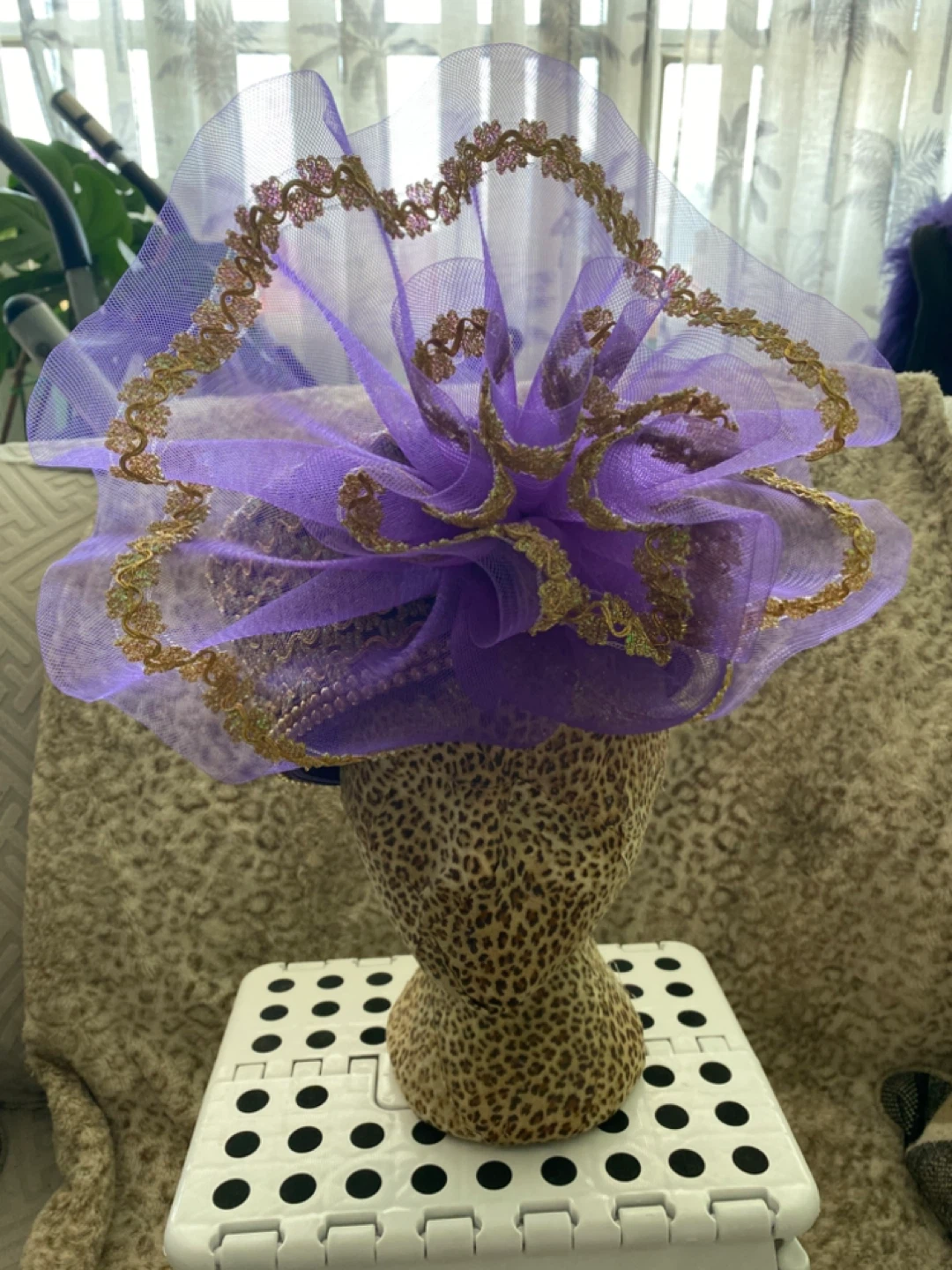 Vintage Purple Fascinator Hat with Gold Trim and Veil