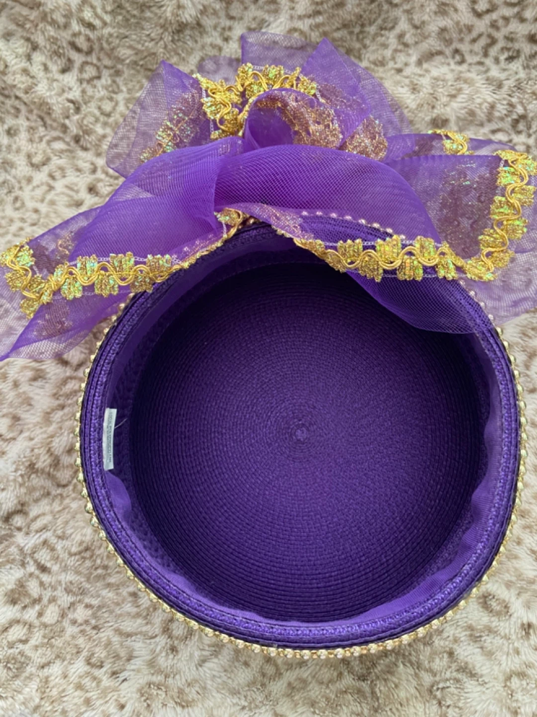 Vintage Purple Fascinator Hat with Gold Trim and Veil - photo 5