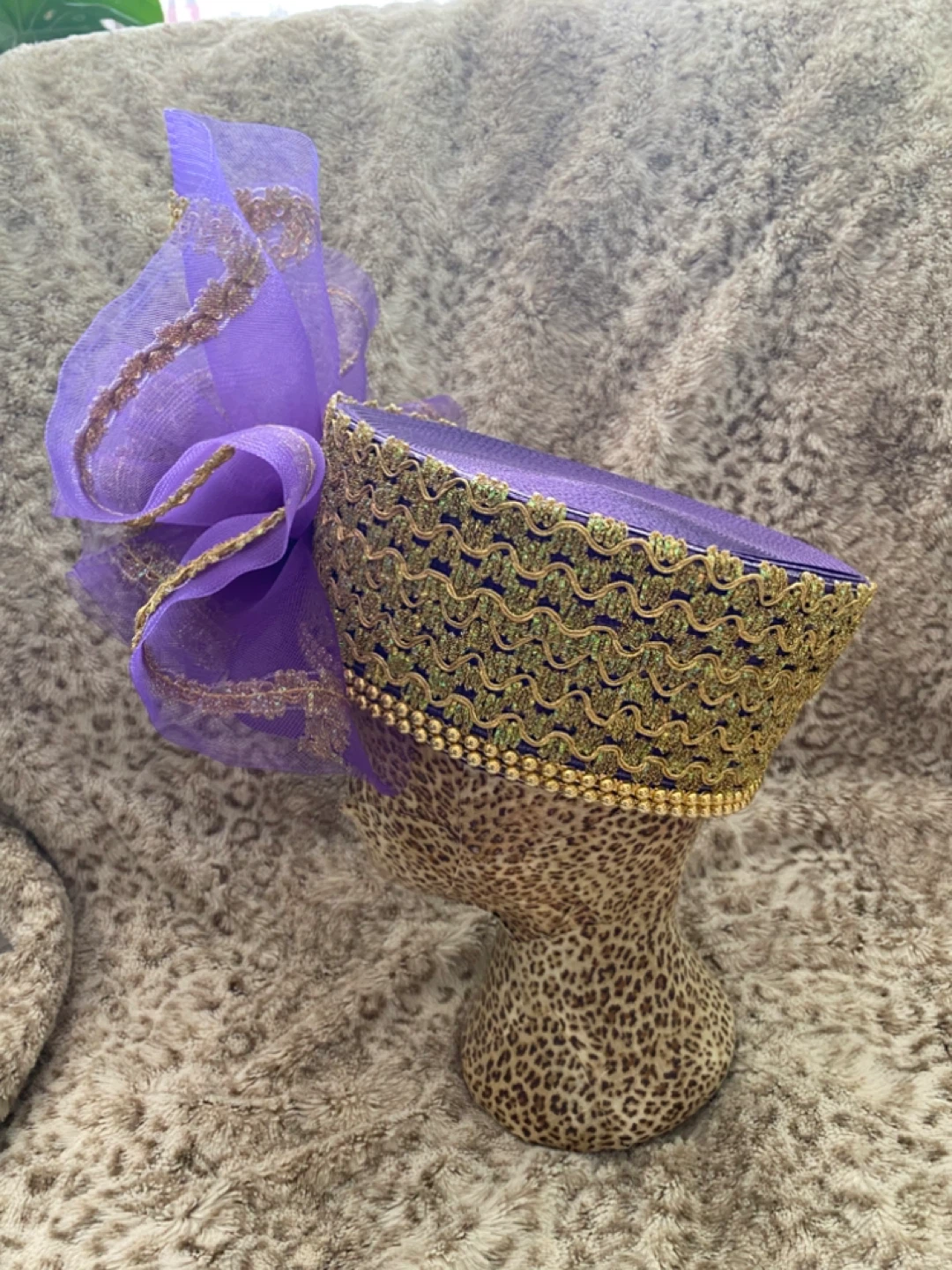Vintage Purple Fascinator Hat with Gold Trim and Veil - photo 3