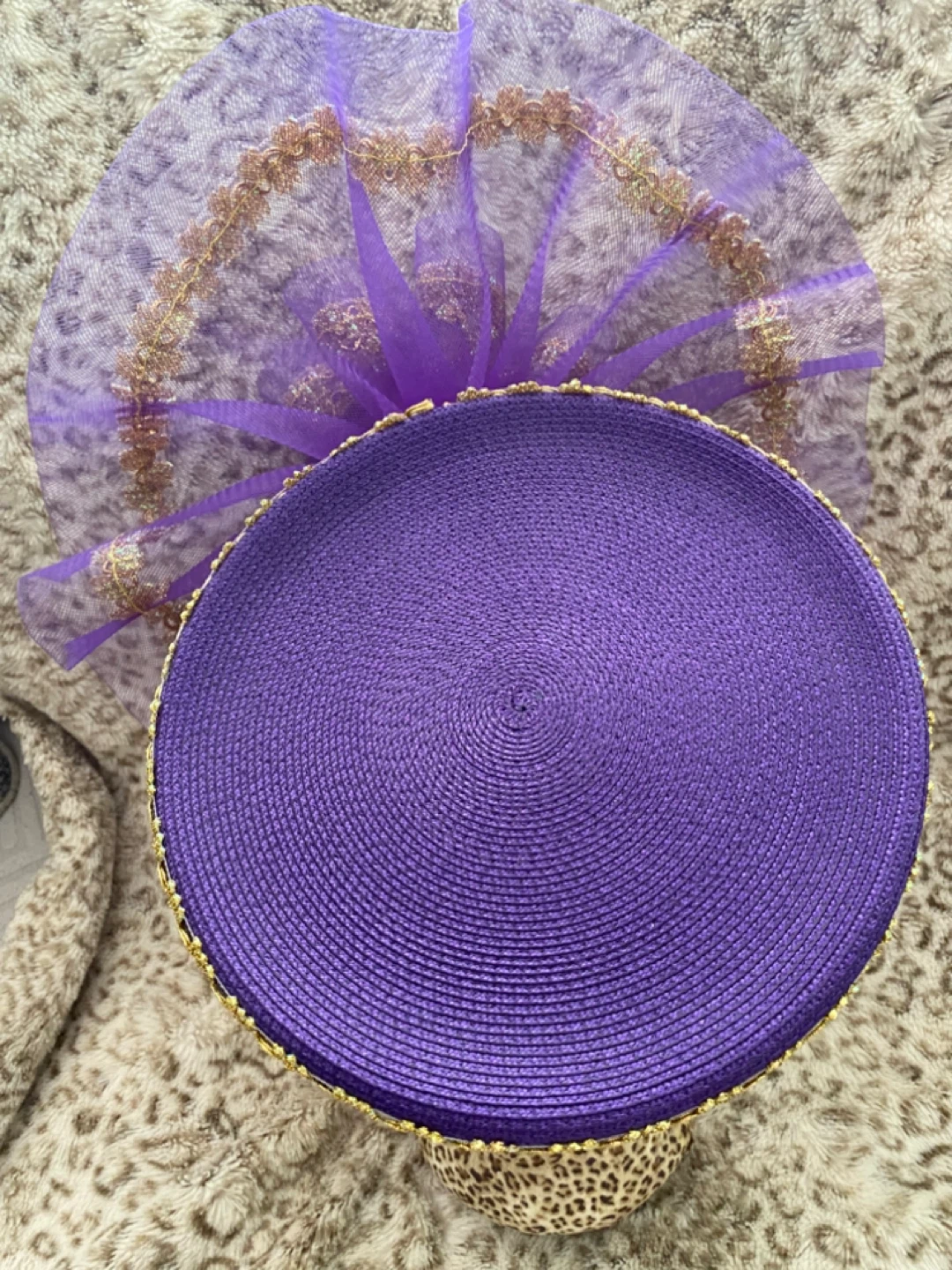Vintage Purple Fascinator Hat with Gold Trim and Veil - photo 4