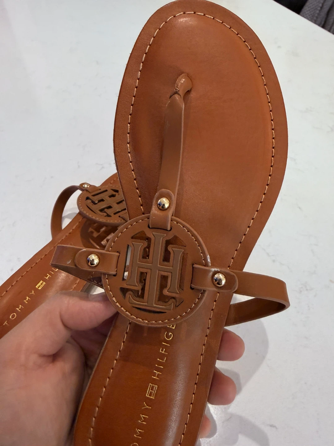 Tommy Hilfiger Women's Thong Sandals - Brown Leather