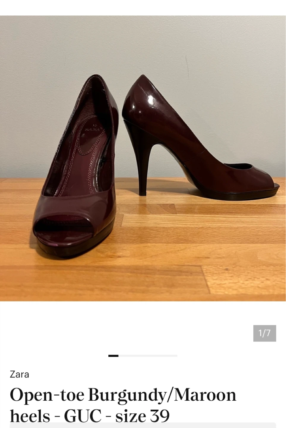 Zara Open-toe Burgundy Heels - Size 39