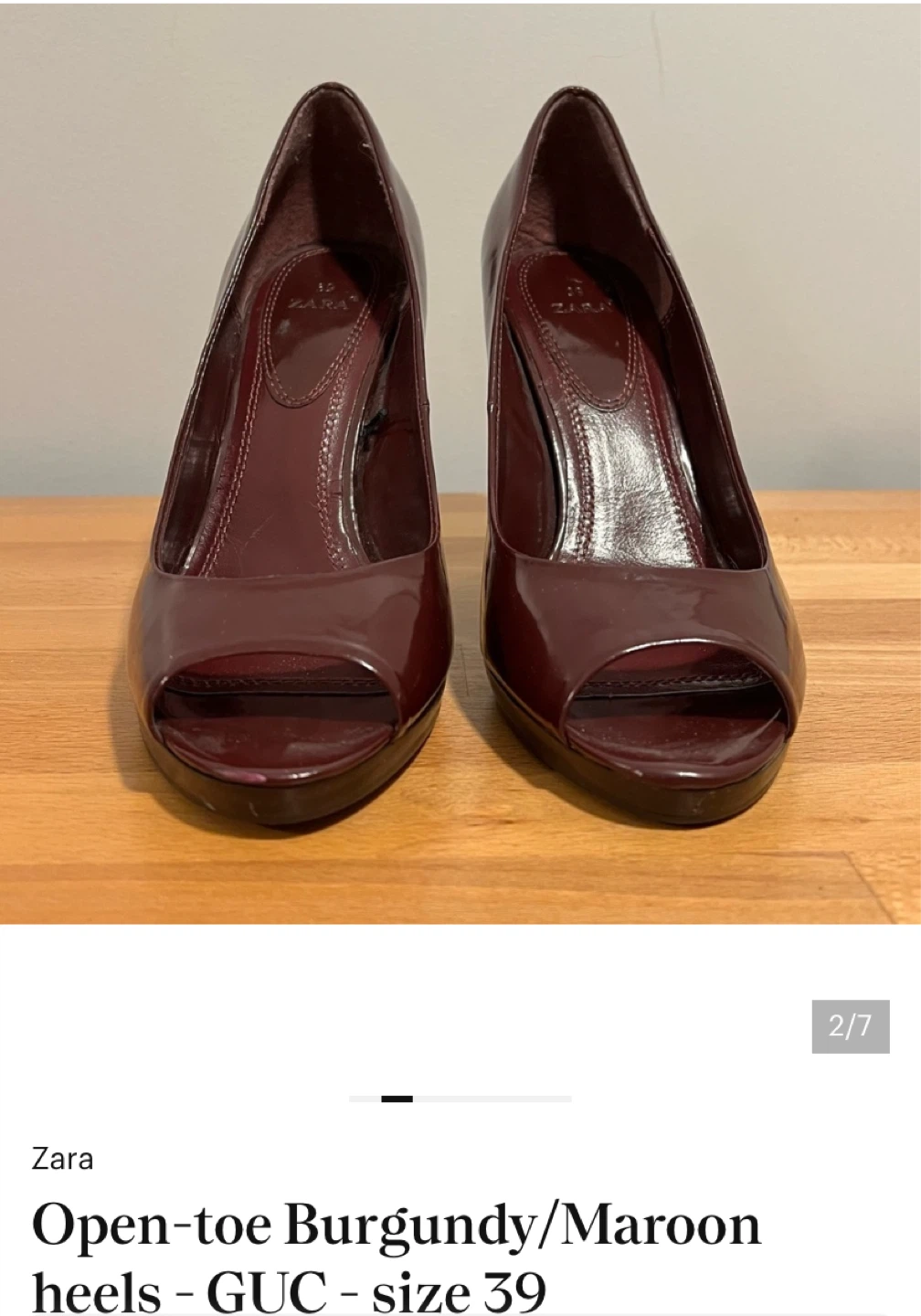Zara Open-toe Burgundy Heels - Size 39 - photo 2