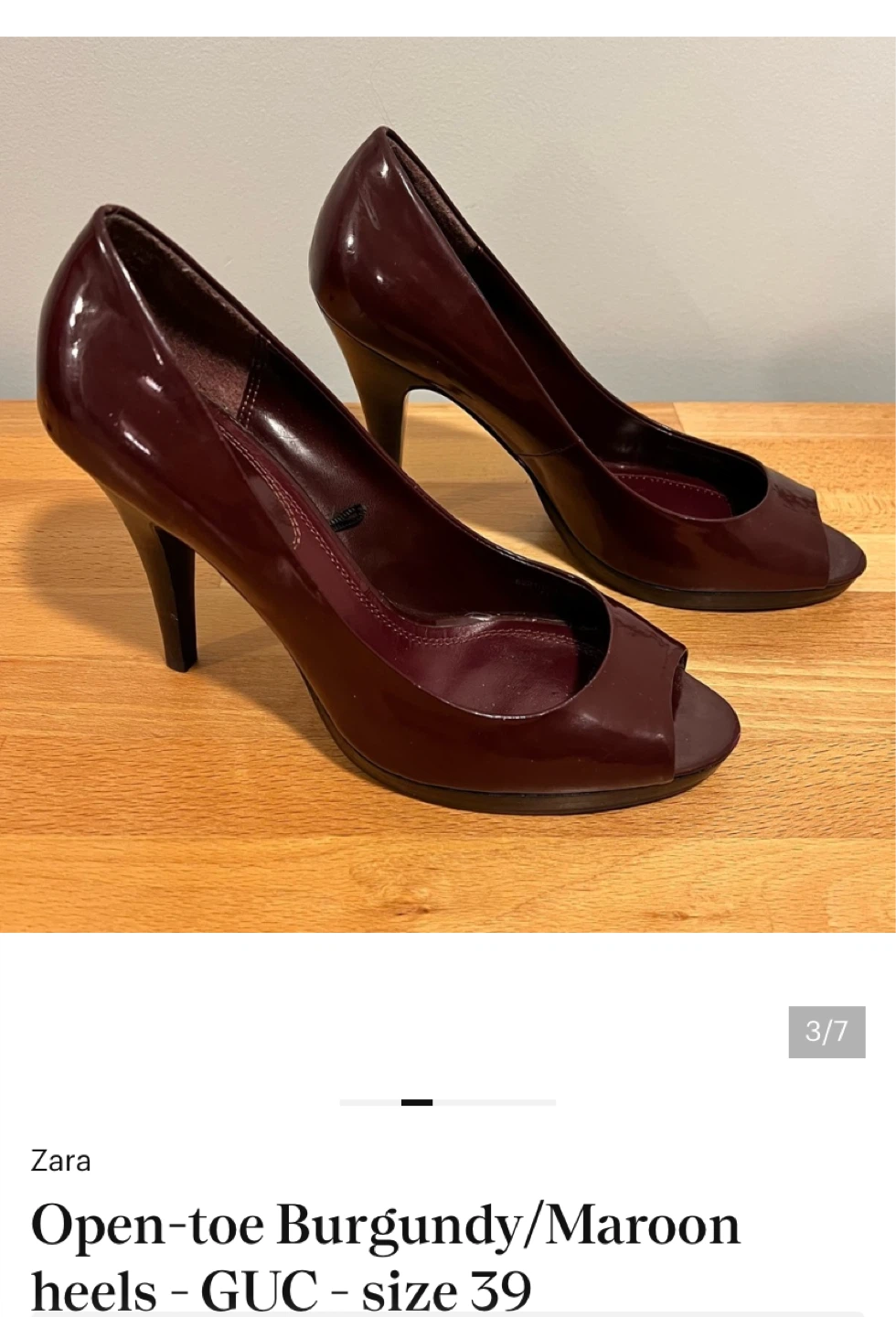 Zara Open-toe Burgundy Heels - Size 39 - photo 3