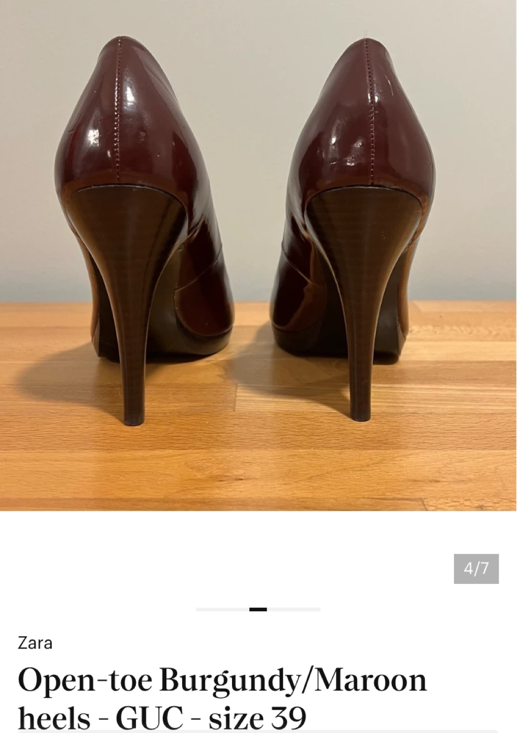 Zara Open-toe Burgundy Heels - Size 39 - photo 4